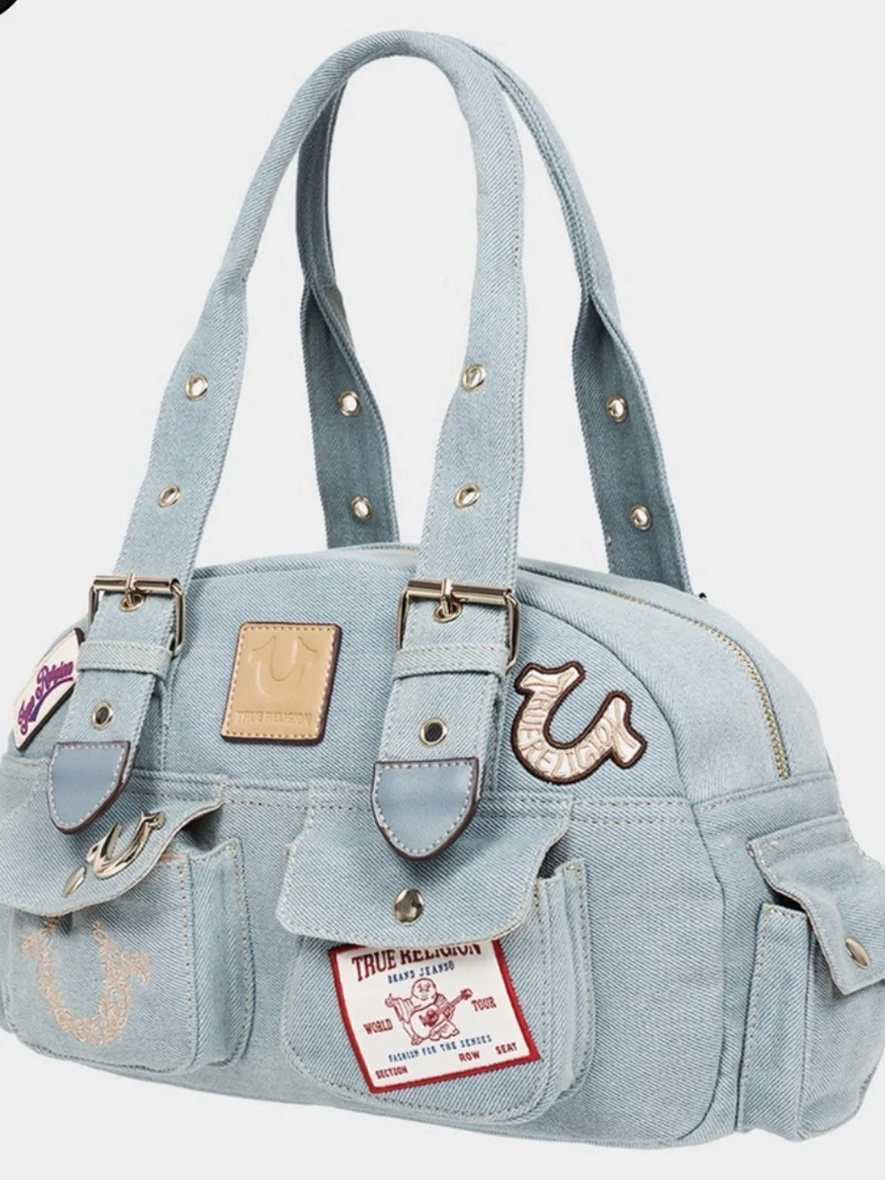 TRUE RELIGION Multi-Patch Denim Satchel Bag MWT